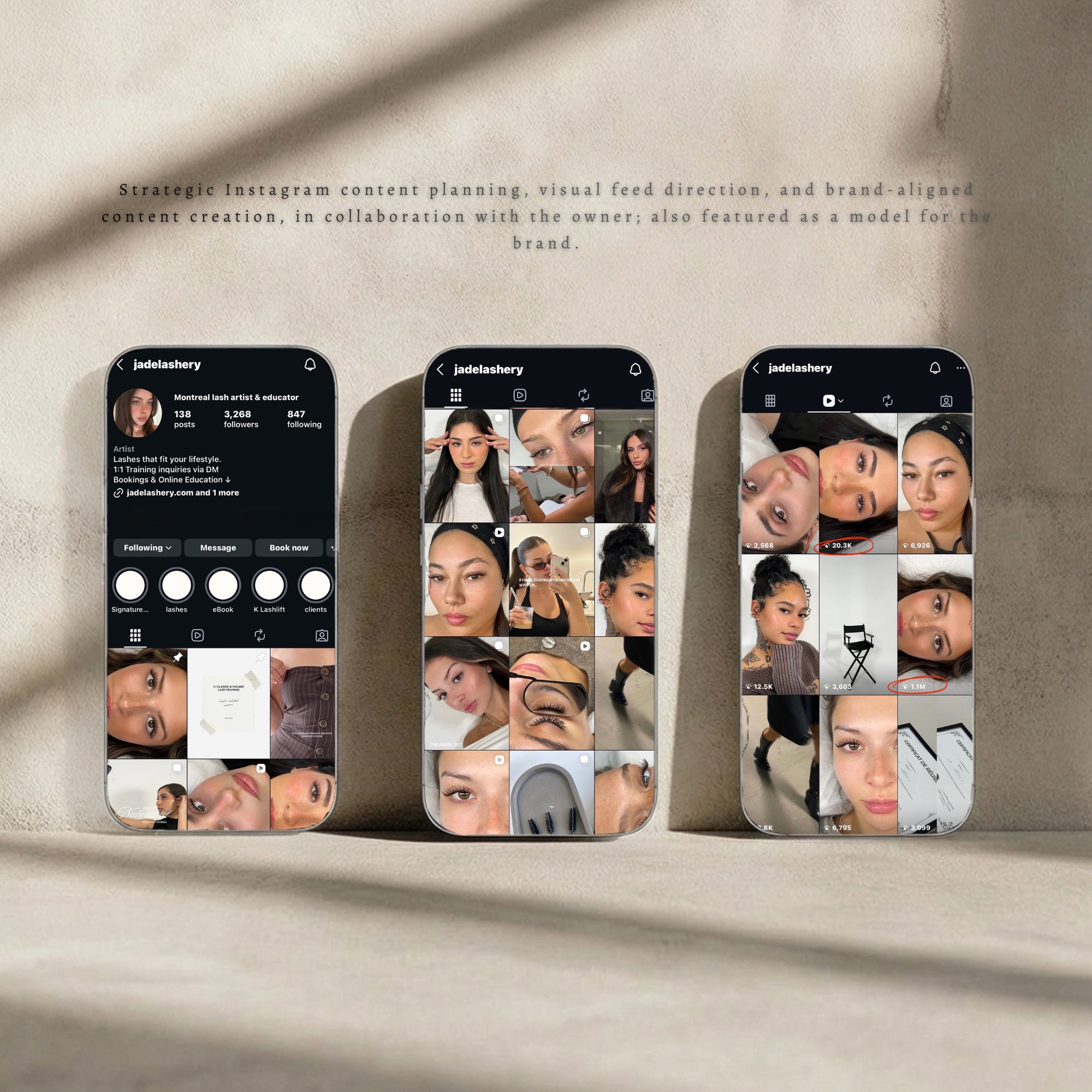 Three phones showing social media growth